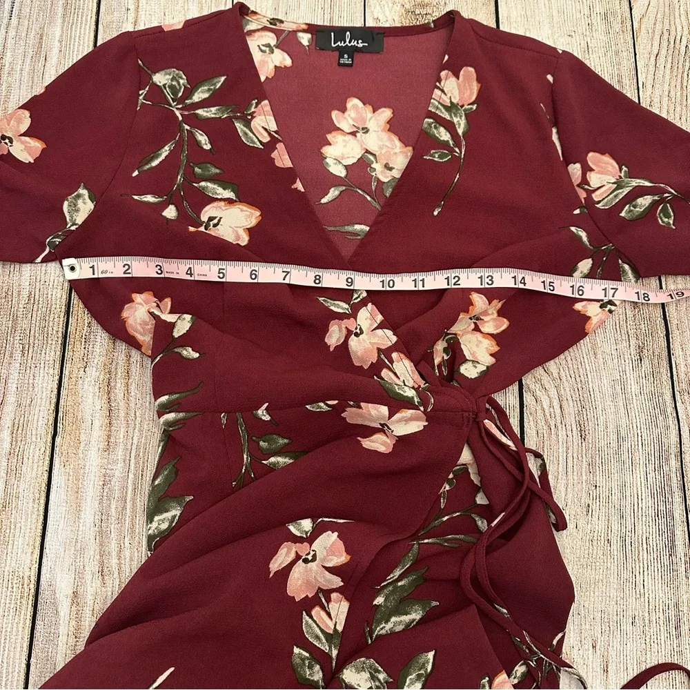 Lulu’s September Sunsets Burgundy Floral Wrap Maxi Dress Small Boho Wedding - Picture 8 of 11